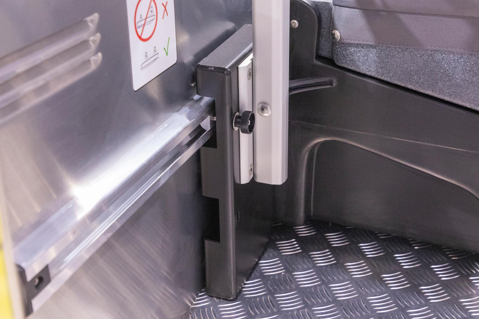 Table top with two cup holders. Mounted onto systemrail.